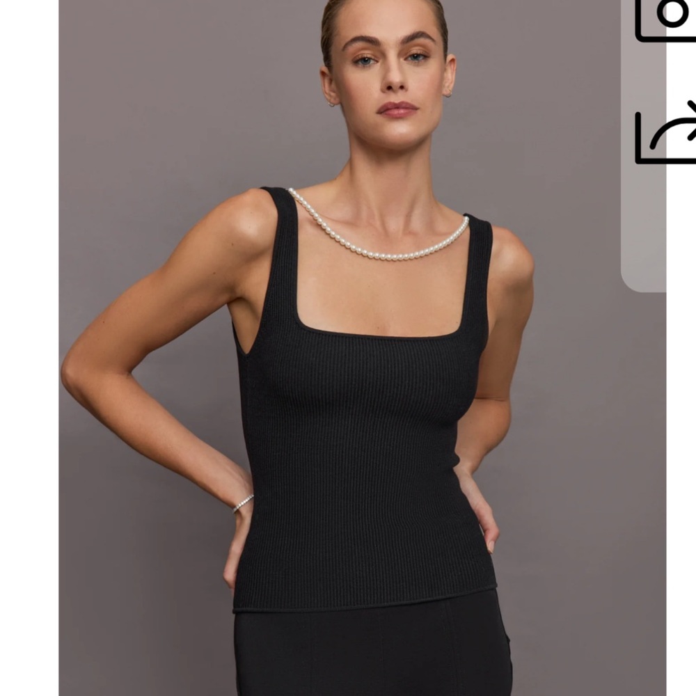 NWT's Carbon38 Black Ribbed Square-Neck Tank with Pearl Detail -